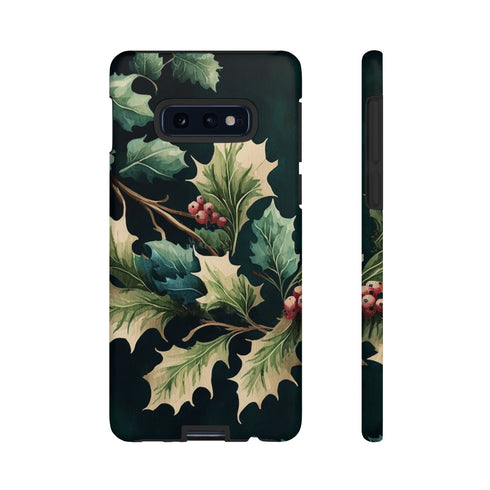Dark Green Festive Holly in Watercolor - Impact Resistant Phone Case Samsung Galaxy S10E Matte